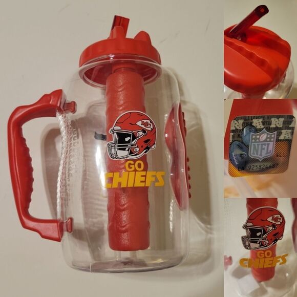 NEW CHIEFS NFL KANSAS CITY FOOTBALL CLEAR FLIP TOP HANDLED DRINK CUP NWT - Picture 2 of 16